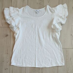 Mira Women's White Ruffle Sleeve Blouse Size Large